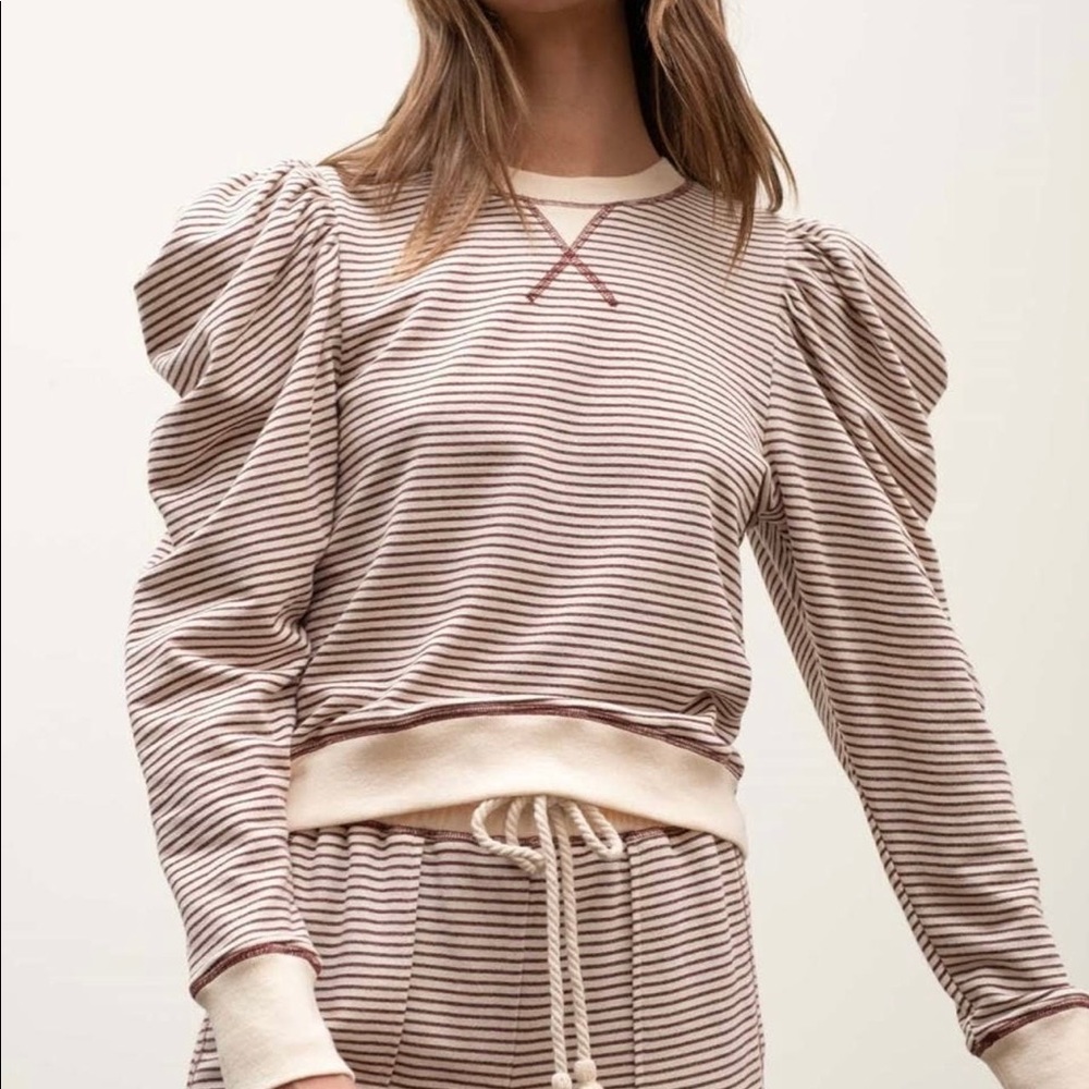 Moon River | Striped Puff Sleeve Pullover Sweatshirt Size XS